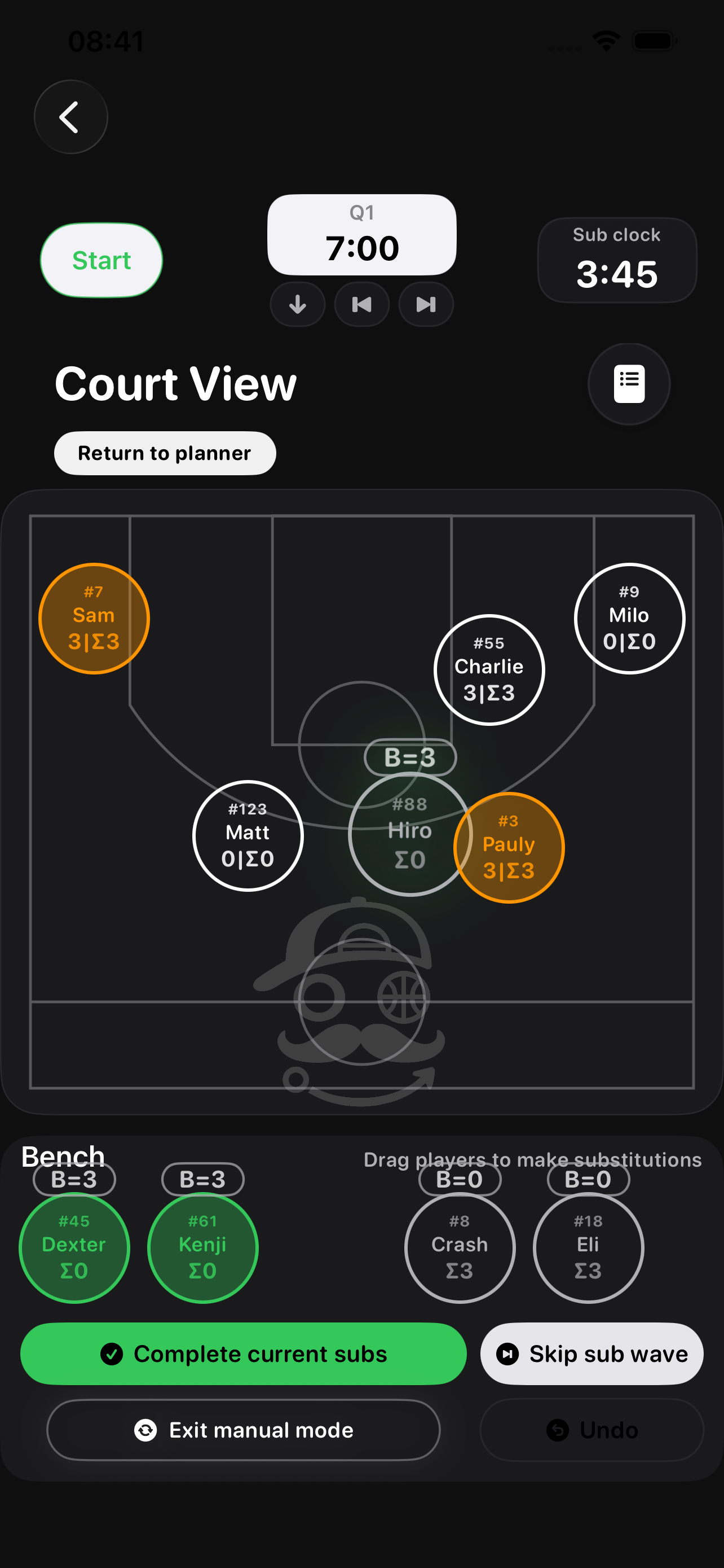 Sub manually during the game